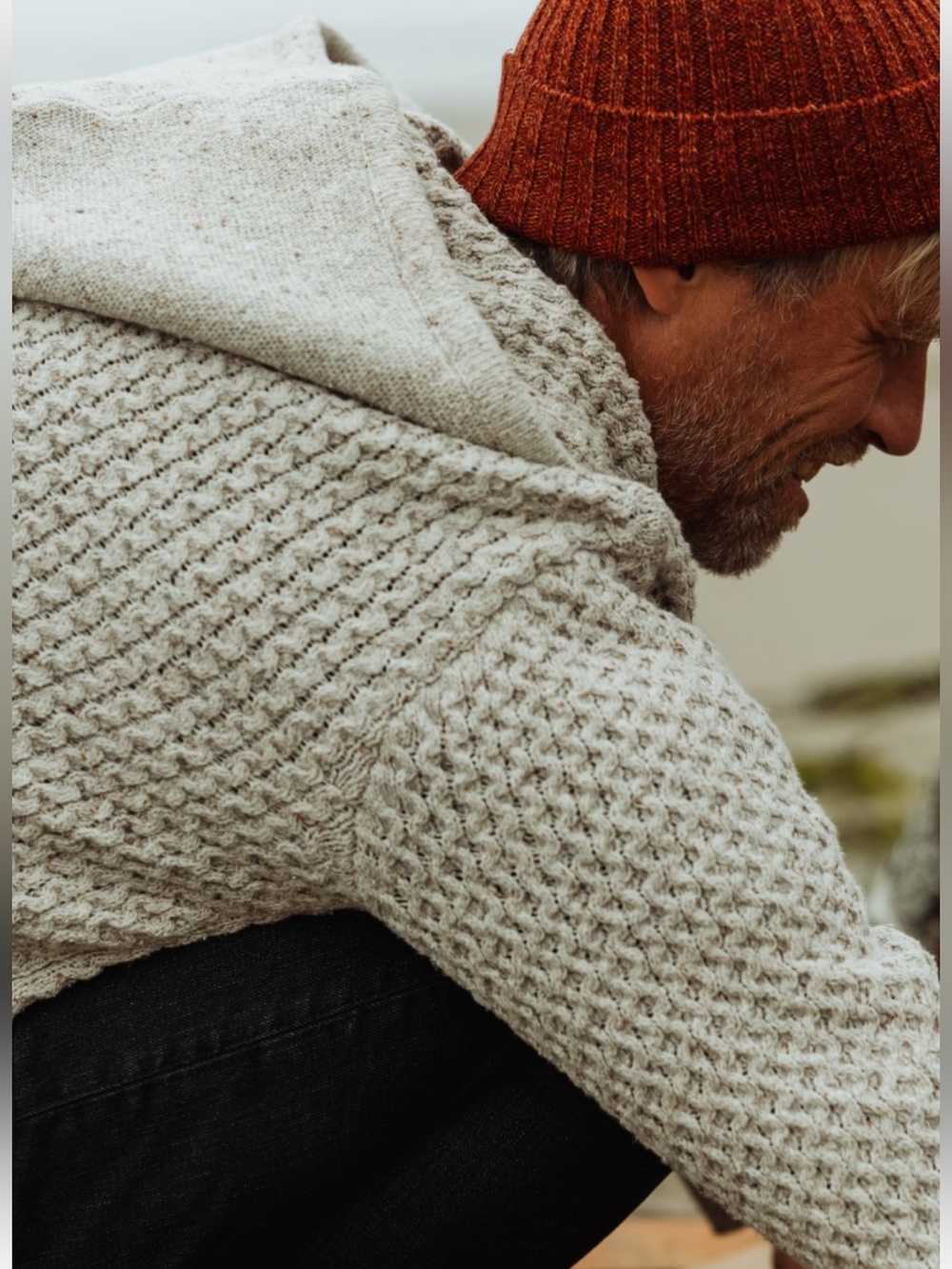 Wellen Cable Knit Fisherman Sweater Hoodie Oatmeal Cotton Blend Mens Medium
